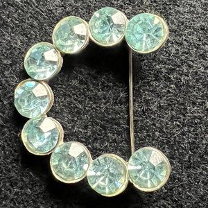 Vintage "C" Silver-tone with Light Blue crystal Brooch